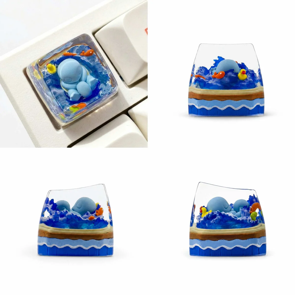Vibrant, translucent Luminous Pokemon SA resin keycap, handcrafted and shown from an engaging angle, highlighting its playful character.