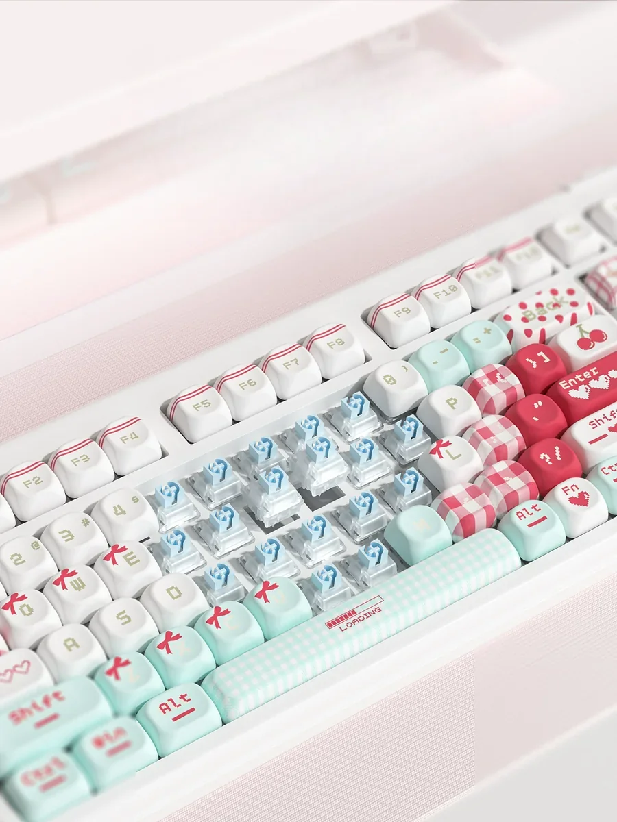 Sodium Carbonate PBT MOA keycaps set from multiple angles, highlighting durable PBT, unique MOA profile, and scientific design. Clean, precise, premium angle.