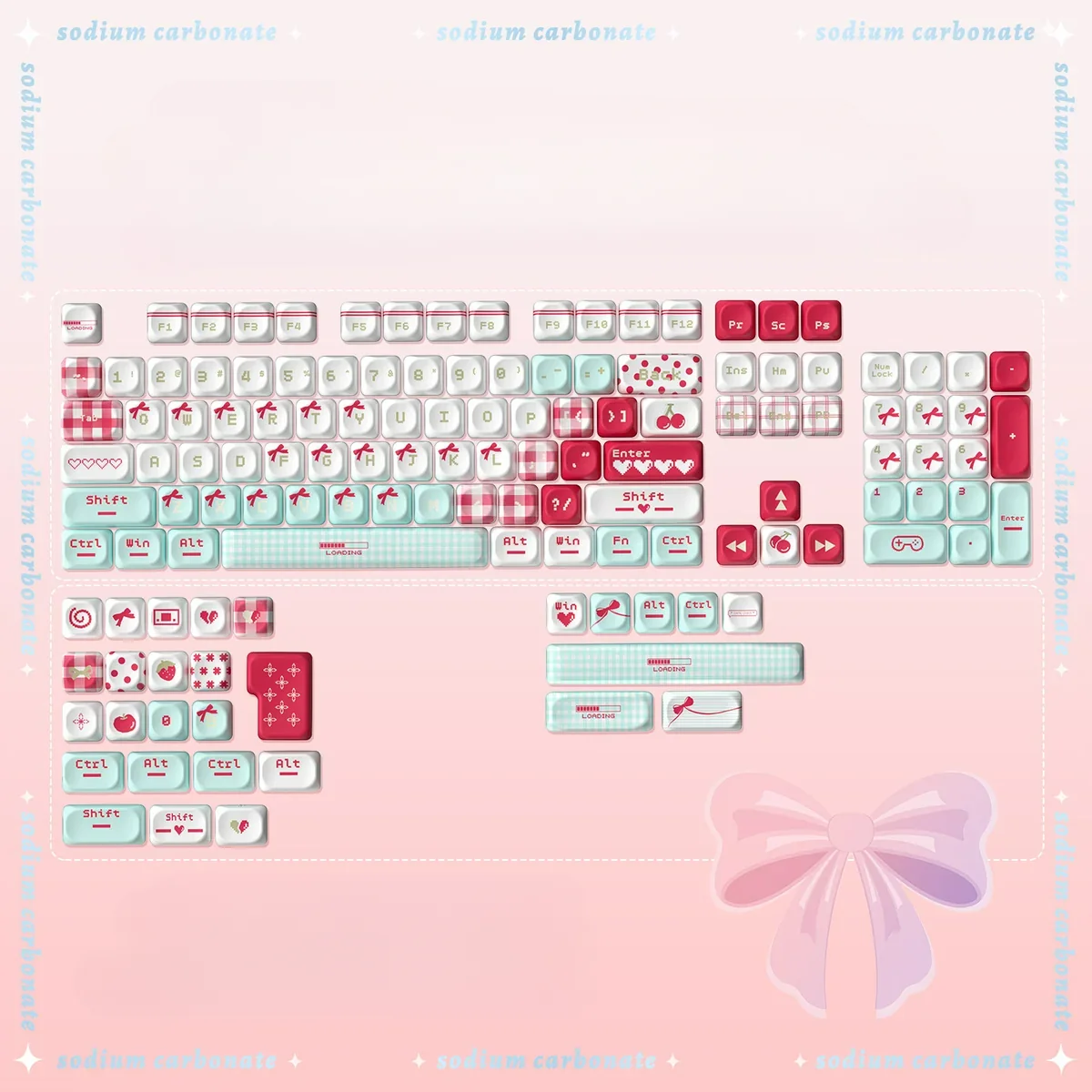 Sodium Carbonate Keycaps Set: Durable PBT MOA profile set, showcasing various angles and precise scientific-themed legends. Premium, uniform MOA profile.