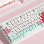Premium Sodium Carbonate Keycaps Set main display, showcasing the durable PBT material, unique uniform MOA profile, and clean, precise scientific aesthetics.