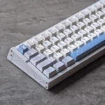 Exclusive Sora Kasugano PBT Dye-Sub keycaps set, showcasing iconic anime waifu artwork and the elegant white and black design from multiple captivating angle.
