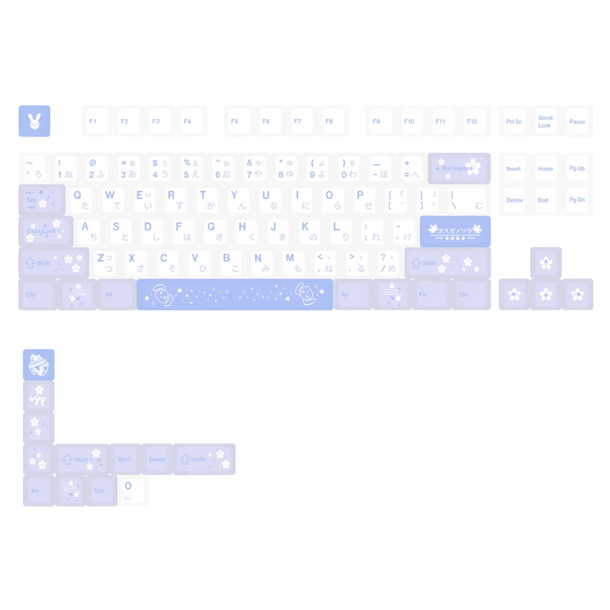Sora Kasugano Special Edition 97-key PBT dye-sub keycaps set, showcasing elegant anime art with front-printed legends for a premium waifu art.