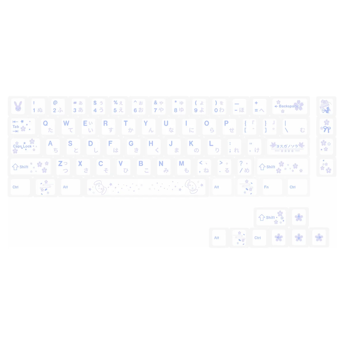 Exclusive Sora Kasugano PBT dye-sub keycaps set, a 73-key Pure Enjoyment set with front-printed iconic anime art in elegant design.