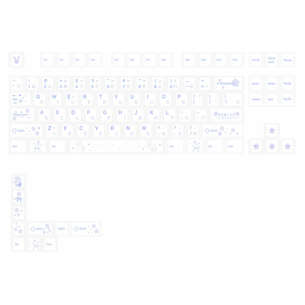 Exclusive Sora Kasugano Waifu Edition PBT dye-sub keycaps set, 97 front-printed keys, showcasing iconic artwork in a premium aesthetic.