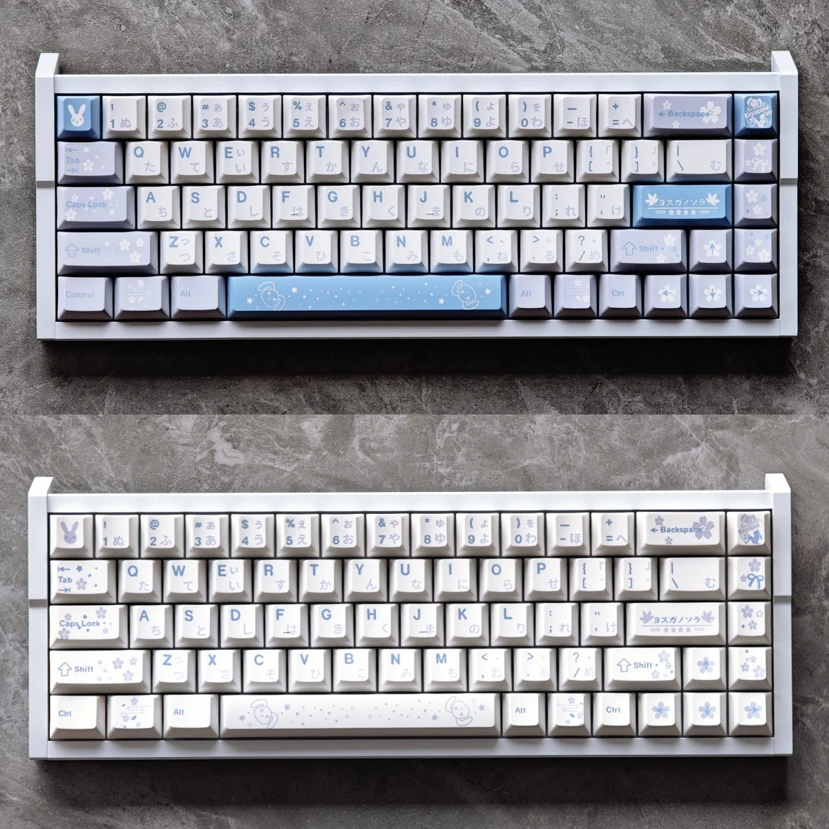 Exclusive Sora Kasugano PBT Dye-Sub Keycaps Set showcasing iconic waifu artwork with an elegant anime aesthetic.