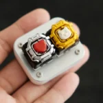 Whimsical handcrafted resin Space Capsule Keycap featuring a miniature bear and heart, perfect for adding a unique artistic touch to your keyboard.