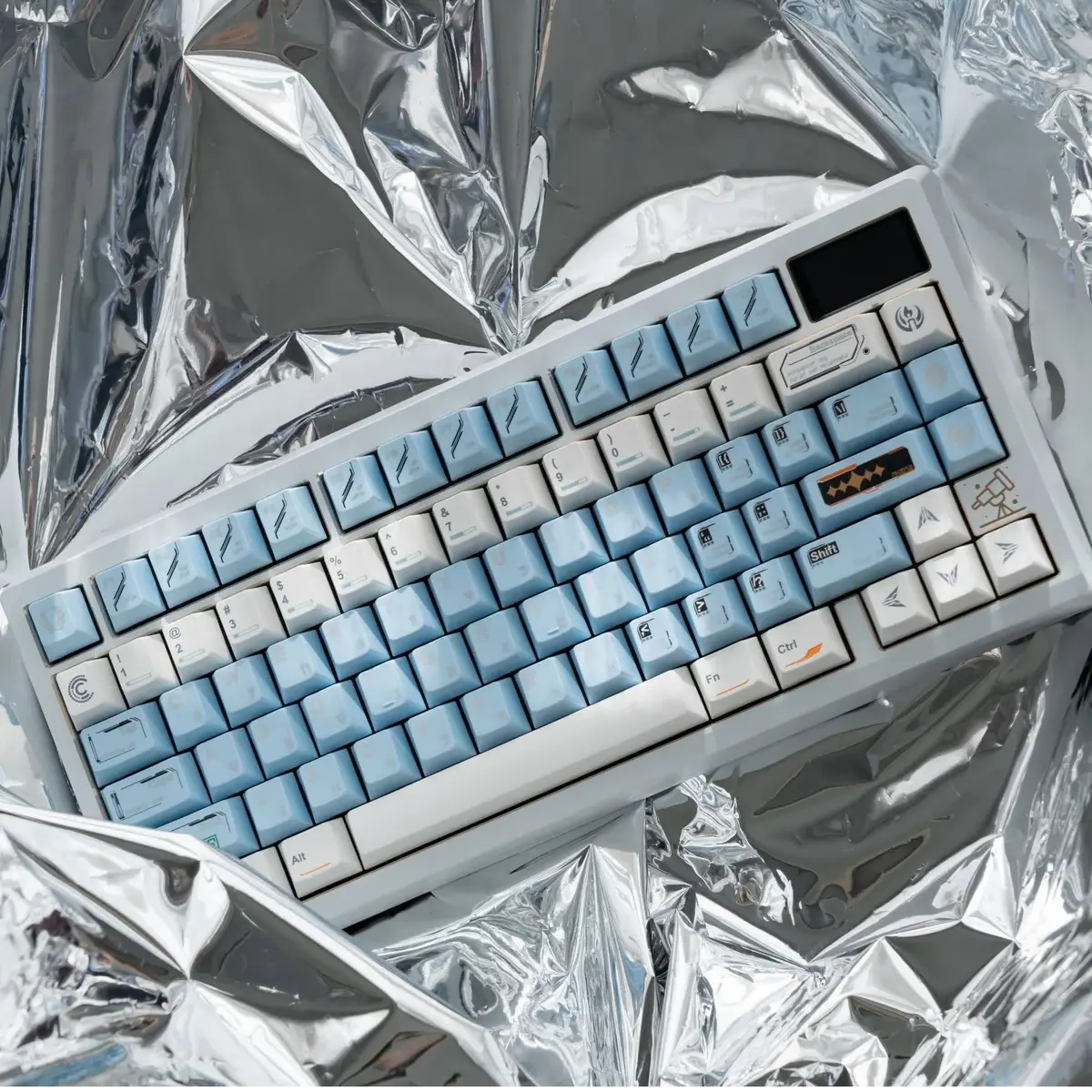 Durable PBT SpaceStation Keycaps Set showcasing a bold, futuristic cosmic command center design for an immersive keyboard upgrade.