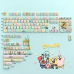 Playful SpongeBob PBT Dye-Sub Keycap Set gallery. Vibrant characters and Bikini Bottom elements shown from multiple angles on durable PBT keycaps.