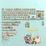 Vibrant SpongeBob PBT Dye-Sub Keycap Set (MOC 141 keys) featuring cheerful characters and iconic Bikini Bottom scenes for a playful custom keyboard.