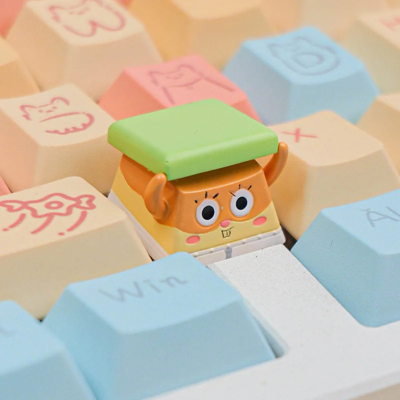 Vibrant Peeking Sandy Cheeks artisan SpongeBob keycap, showcasing the beloved character playfully peeking out, a whimsical addition for any keyboard.