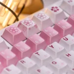 Exquisite Spring Bloom Pearlescent Keycap Set artfully displayed from various angles, highlighting its delicate spring blossoms.