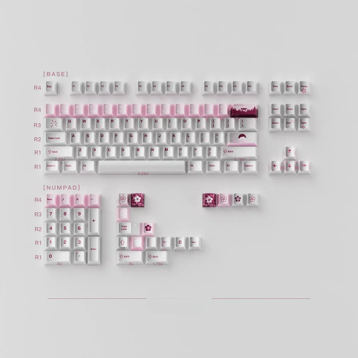 Spring Bloom Keycap Set, showcasing delicate blossoms and a luminous finish, embodying an exquisite spring theme.