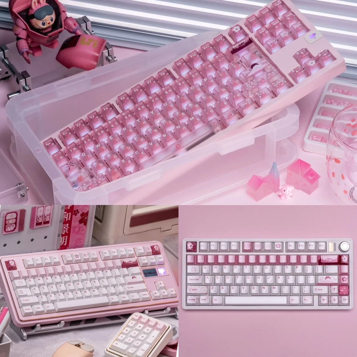 Exquisite Spring Bloom Keycap Set, featuring delicate blossoms, soft hues, and a luminous pearlescent finish.