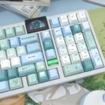 Gallery of Elegant Spring Notes PBT Dye-sublimation Keycaps Set. Various angles reveal delicate spring blossoms, soft hues, and poetic motifs, embodying setup.