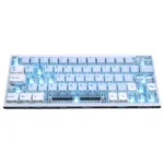 Spring Tide Ocean Island PBT side-engraved backlit keycaps. Gallery shows serene spring tide hues, glowing minimalist legends, oceanic tranquility.