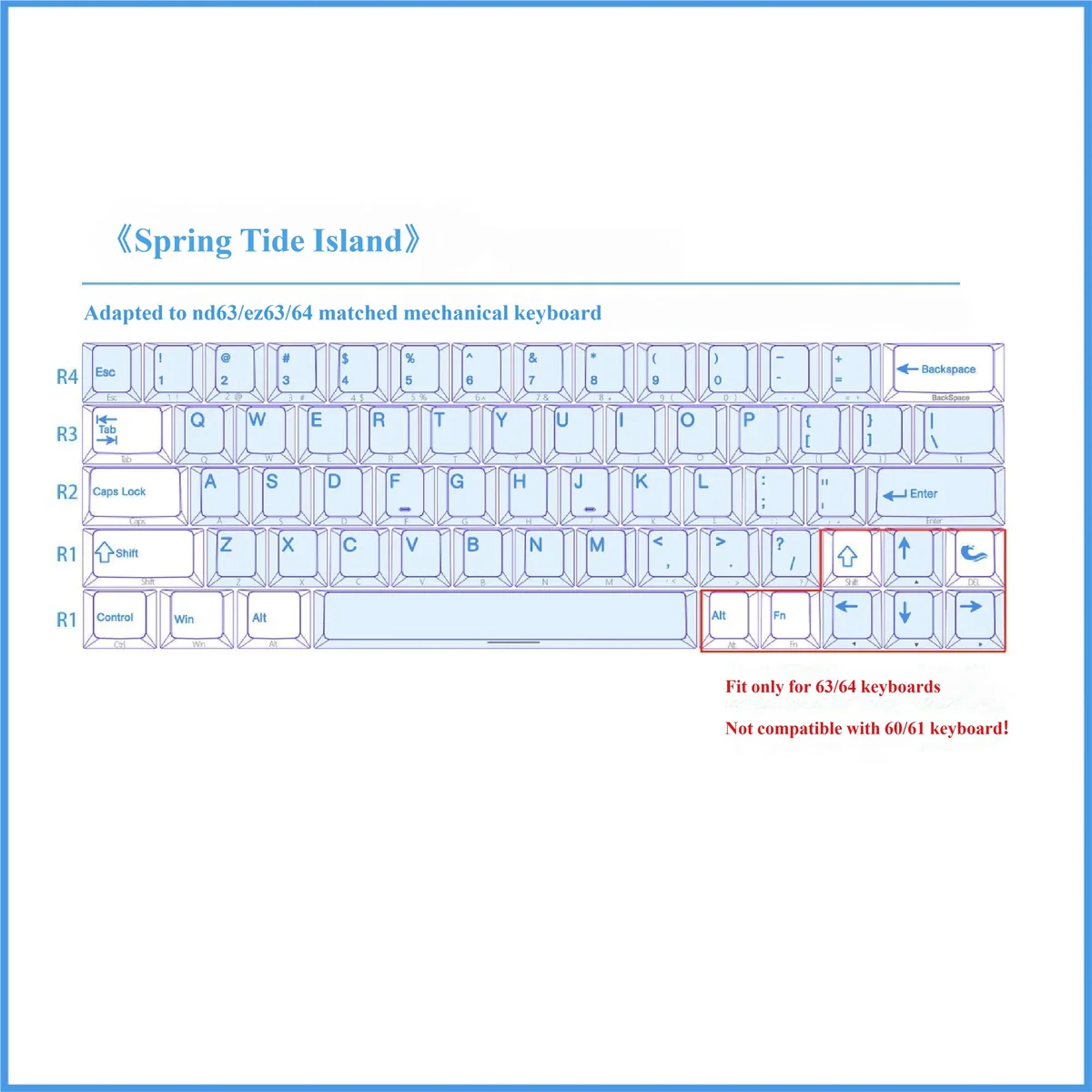Spring Tide Ocean Island 31-key PC supplement keycaps, translucent, side-engraved, with serene spring tide hues, enhancing vibrant glowing backlighting.