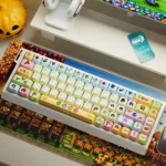 Stardew Valley side-lit PBT keycaps set, displaying intricate pixel art and nature-inspired game aesthetics from various angles. Enjoy the playful design.