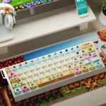 Stardew Valley side-lit PBT keycaps set, showcasing pixel art and nature designs from a unique angle, adding rustic charm to any keyboard.