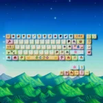 Stardew Valley PBT keycaps set from an alternate angle, revealing the vibrant side-lit pixel art and nature designs, a playful and artistic addition to your keyboard.