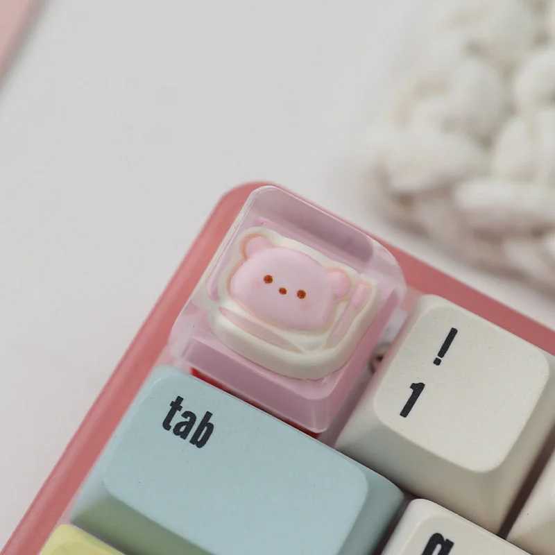 Strawberry Bear Pie Transparent Keycap, a handcrafted resin ESC key featuring a charming bear amidst vibrant strawberries. Adds playful delight.