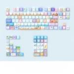 Explore the Summer's Radiance PBT Keycap Set from multiple angles, revealing its vibrant side-printed backlit legends and refreshing, artistic summer design.