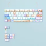 An artistic view of the Summer's Radiance PBT keycap set, highlighting vibrant side-printed backlit legends and its refreshing summer aesthetic.
