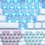 Charming Sweetheart Sparkle Heart Supplement Keycap Set showcasing translucent heart-shaped keycaps with a delightful sparkling finish in soft hues.