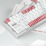 Detailed view of Sweet BoBo PBT Dye-Sub keycaps set, showcasing their playful, bubbly pastel hues and durable PBT material for delightful keyboard personalization.