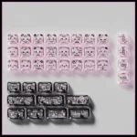 Sweet Cool Cat translucent PC MAO keycaps set on a mechanical keyboard, glowing with vibrant RGB. Adorable cat motifs create a playful aesthetic.