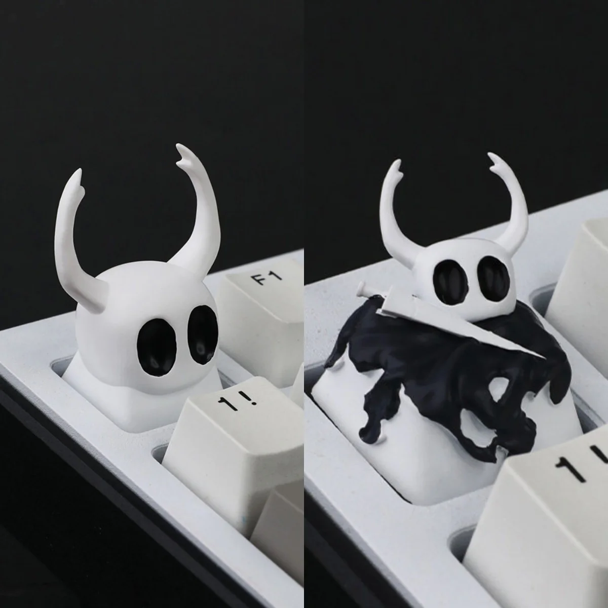 Exquisite Hollow Knight The Knight artisan resin keycap, handcrafted with intricate dark fantasy details.
