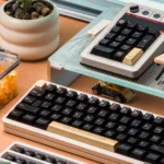 Main image of luxurious black-gold PBT keycaps set, highlighting their unique shimmering finish and mythical elegance.