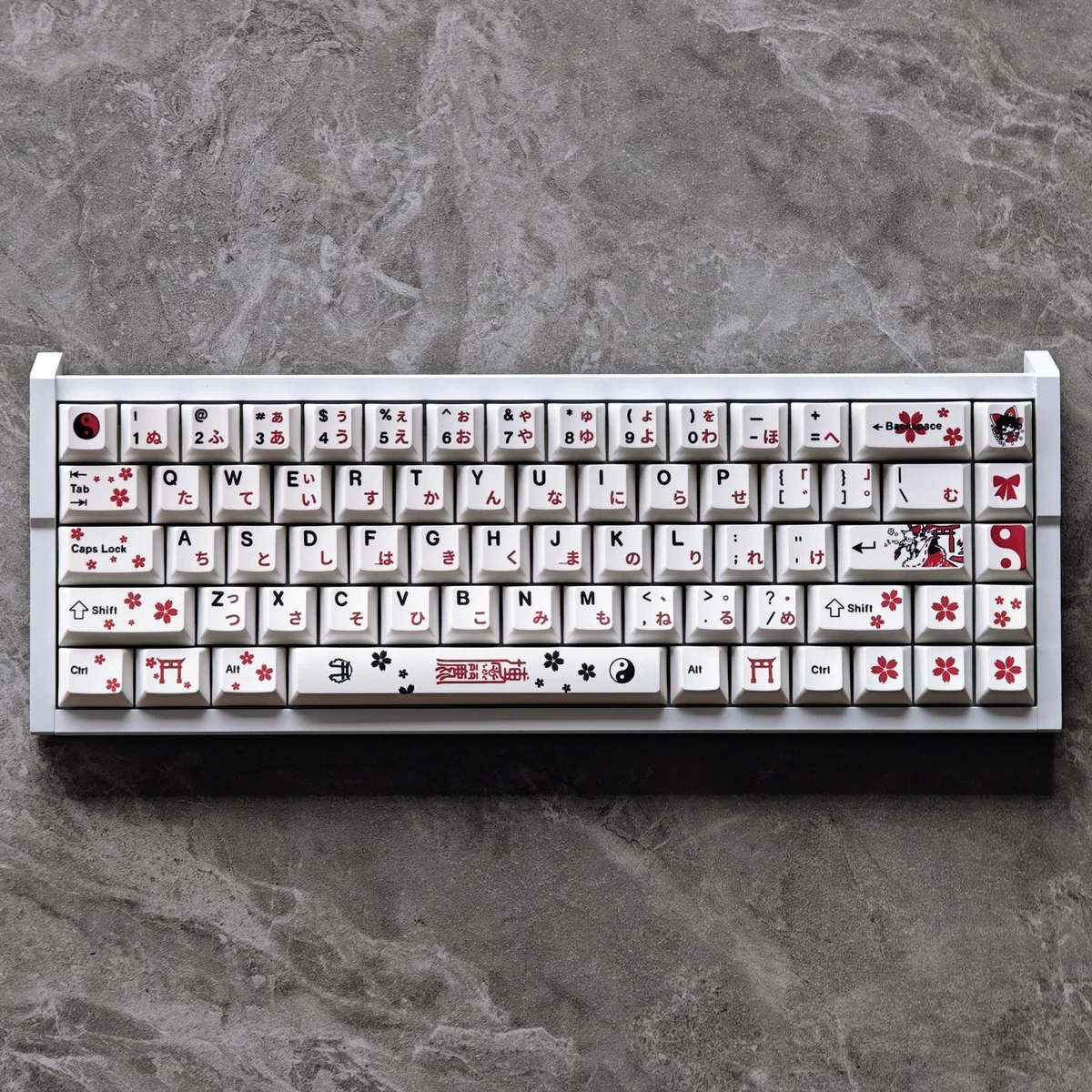 Vibrant Touhou Reimu Hakurei PBT Dye-Sub keycap set, showcasing iconic anime art for keyboards.