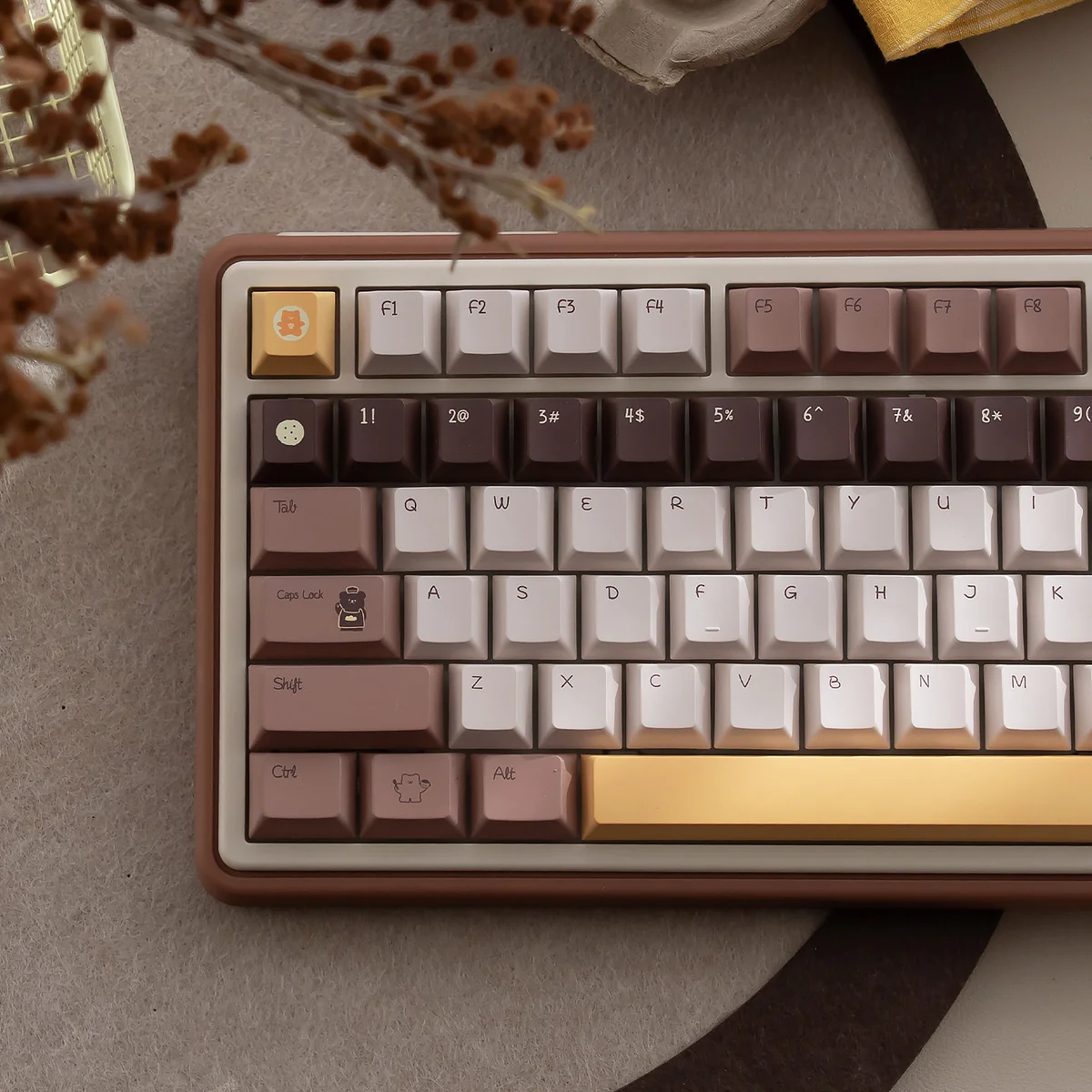 Gallery of the whimsical Butter Bear tri-mode mechanical keyboard, showcasing its adorable design, vibrant RGB, and diverse playful design.