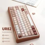 Playful UR82 Caramel Isle Tri-Mode Mechanical Keyboard in cute caramel and milk brown, showcasing its quiet typing and versatile tri-mode connectivity.