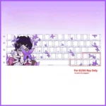 Valorant Clove PBT dye-sub keycaps set with mystical butterfly designs and shadowy colors, shown from various angles for premium gaming keyboard.