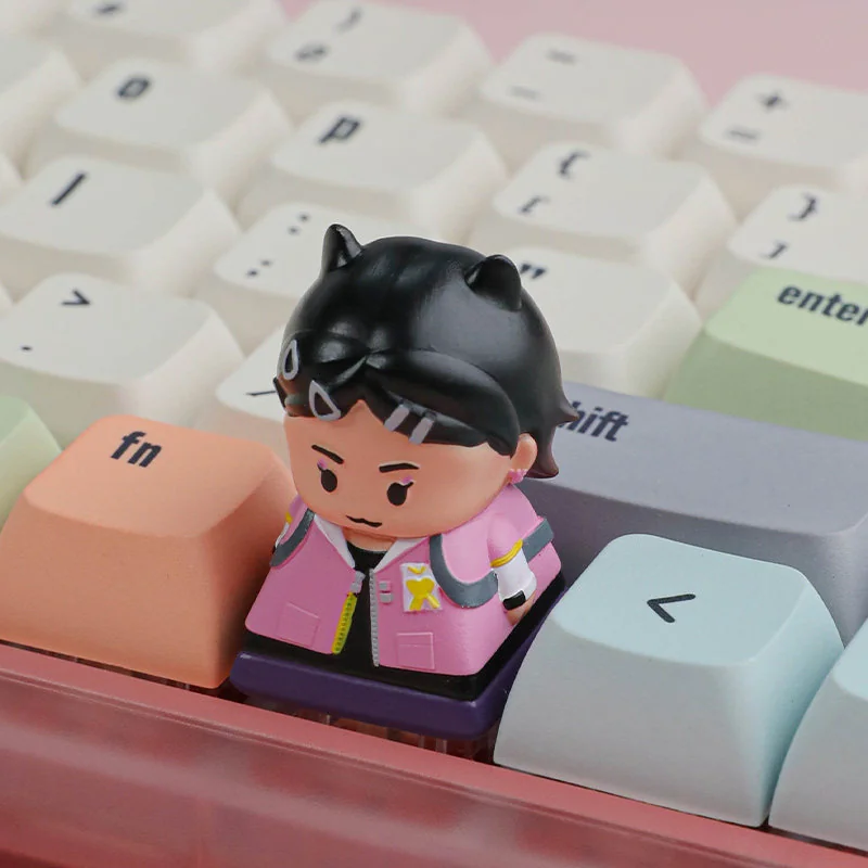 Artisan Valorant Clove resin ESC keycap from a new angle, accentuating its dark elegance and intricate handcrafted butterfly details, perfect for gamers.