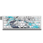 Valorant Jett PBT Dye-Sub keycaps set. Dynamic, wind-inspired design with crisp side-printed legends, shown from various angles. Embrace agility design.