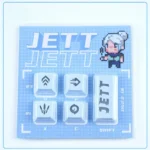 Iconic Valorant: Agent's Skill Supplement Keycap Set, playfully displayed from all angles, with vibrant translucent designs for immersive gaming setups.