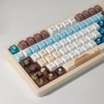 Distinctive Western Cowboy PBT and transparent PC keycaps set, showcasing rugged Wild West motifs, earthy palettes, and luminous frontier accents.