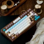 Distinctive Western Cowboy PBT and transparent PC keycaps set showcase rugged Wild West motifs and luminous accents, perfect for a frontier-style keyboard.
