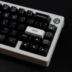 Close-up of the WOB PBT Keycap Set, revealing its striking black and white contrast and ergonomic QXA profile. Durable PBT ensures timeless, minimalist design.