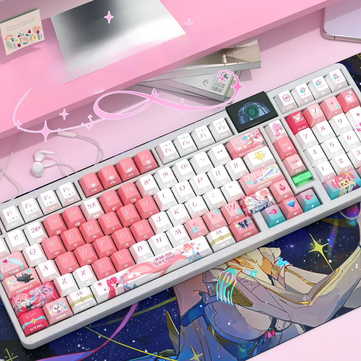 Wuthering Waves Aemeath Side-Lit PBT Keycaps Set showcasing futuristic design and sleek, side-lit translucent legends for an immersive gaming experience.