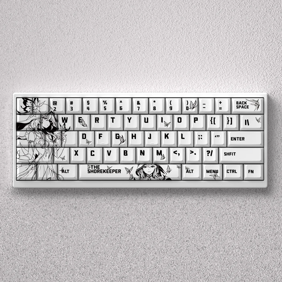 Wuthering Waves Shorekeeper dye-sub PBT keycaps set, displaying durable PBT and serene mystical guardian motifs.