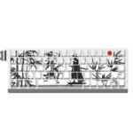 An artistic, dynamic angle of the Wuxia Forest Duel PBT keycap set, displaying intricate martial arts and mystical forest designs for immersive gaming design.