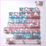 Artistic Yier & Bubu Whimsical PBT Dye-Sub Keycap Set. Features charming characters, soft colors, translucent PC accents.