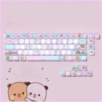 Yier & Bubu 74-key PBT dye-sub keycap set for 60-68% keyboards, featuring exclusive whimsical character art, soft colors, and translucent PC accents.
