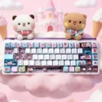 Yier Bubu Whimsical PBT Dye-Sub Keycap Set showcasing charming character art, soft colors, and unique translucent accents. An exclusive artistic design.