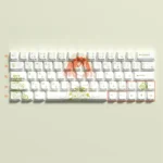Exclusive Yotsuba Nakano dye-sub PBT keycaps set displayed from an alternative angle, emphasizing the vibrant anime artwork and the high-quality, side-lit design.
