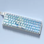 Yuki side-printed backlit PBT keycap set. Multiple angles showcase crisp Cherry profile and subtle side-lit legends, creating a serene.
