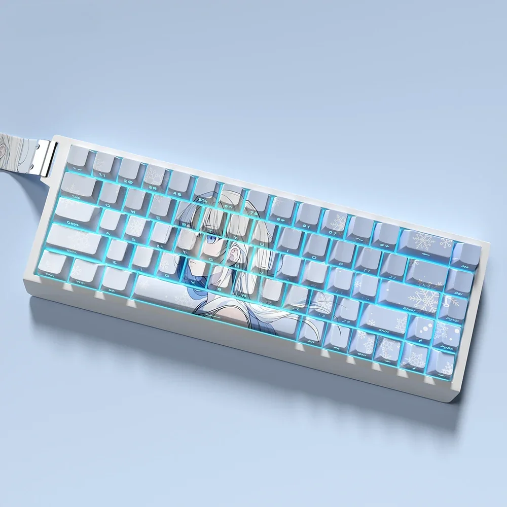 Yuki side-printed backlit PBT keycap set. Multiple angles showcase crisp Cherry profile and subtle side-lit legends, creating a serene.